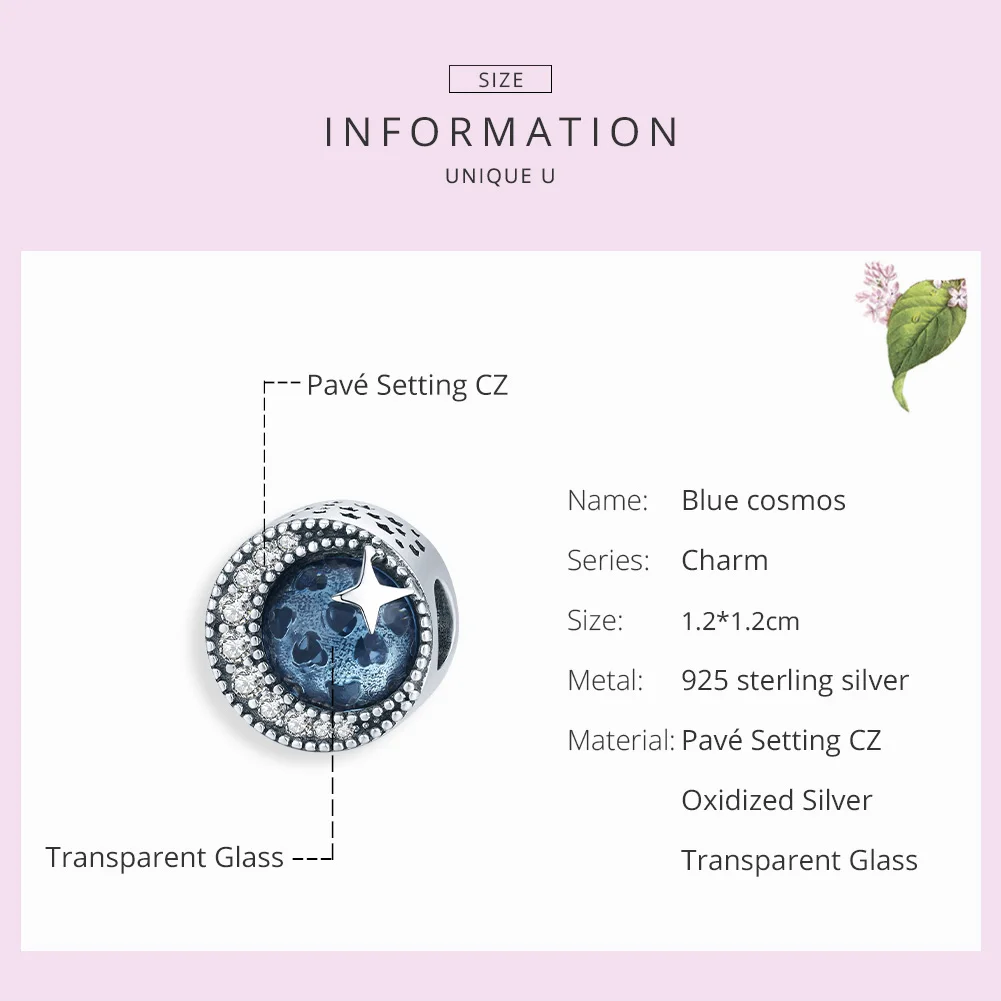 Синий бисер бисаер 925 пробы серебряный полумесяц Луна и звезда очарование