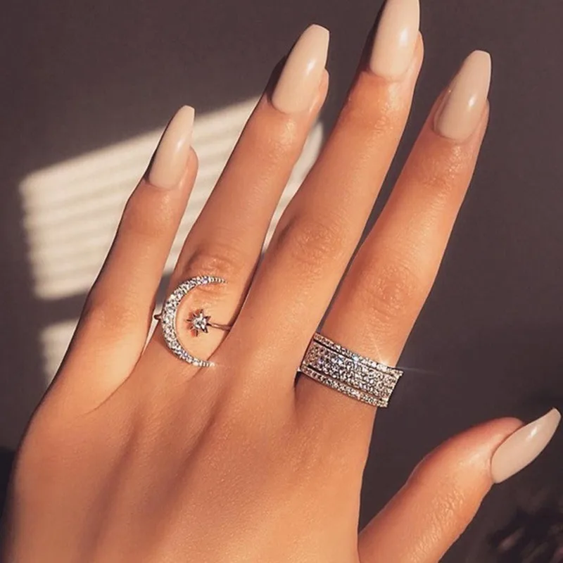 

Women's 925 Silver Crescent Star Moon Ring Open Silver Engagement Ring Vintage Silver Jewelry Wholesale