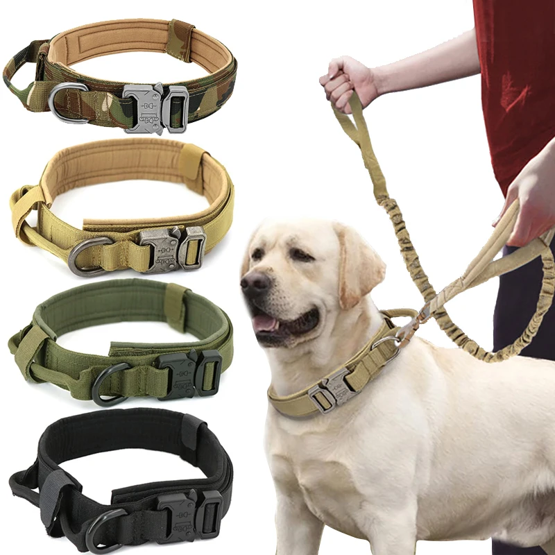 

Военный Тактический ошейник для собак, немецкий ошейник среднего размера для ходьбы, тренировочный двойной ошейник для собак с контрольной ручкой