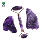 Аметистовый ролик Gesicht Gua Sha Werkzeug набор Natrliche Stein Gesichts Gesundheit Pflege Massage Kristall Quarz Spa Akupunktur