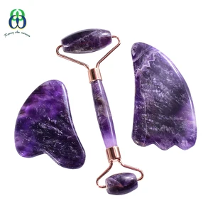 Аметистовый ролик Gesicht Gua Sha Werkzeug набор Natrliche Stein Gesichts Gesundheit Pflege Massage Kristall Quarz Spa Akupunktur