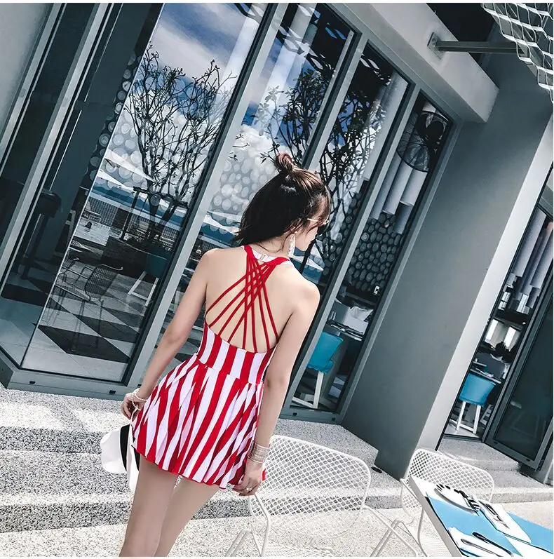 Женские красивые купальники платье женский купальник Цельный бикини в полоску