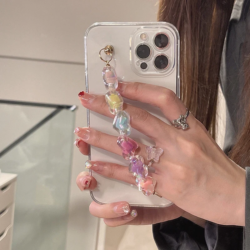Милый прозрачный чехол с браслетом сердечками и цепочкой на запястье для Huawei Y7 Pro