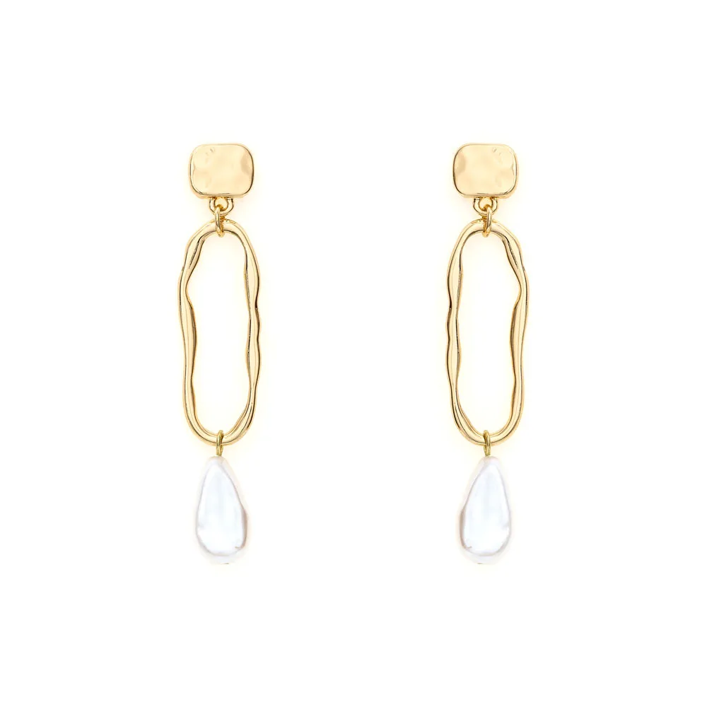 

The New 2021 Exaggerated Earrings Irregular Geometrical Street Snap Pearl Earrings Women Jewelry Gifts