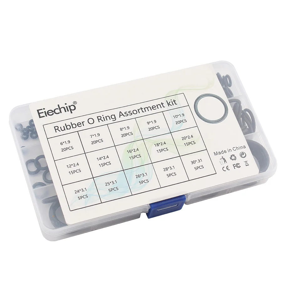 Набор резиновых уплотнительных колец 200 шт./компл. 15 размеров в пластиковой