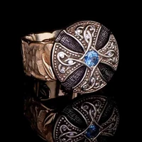 megin d gold plated blue 1 carat crystal carved cross flower vintage boho rings for women couple friends gift fashion jewelry an