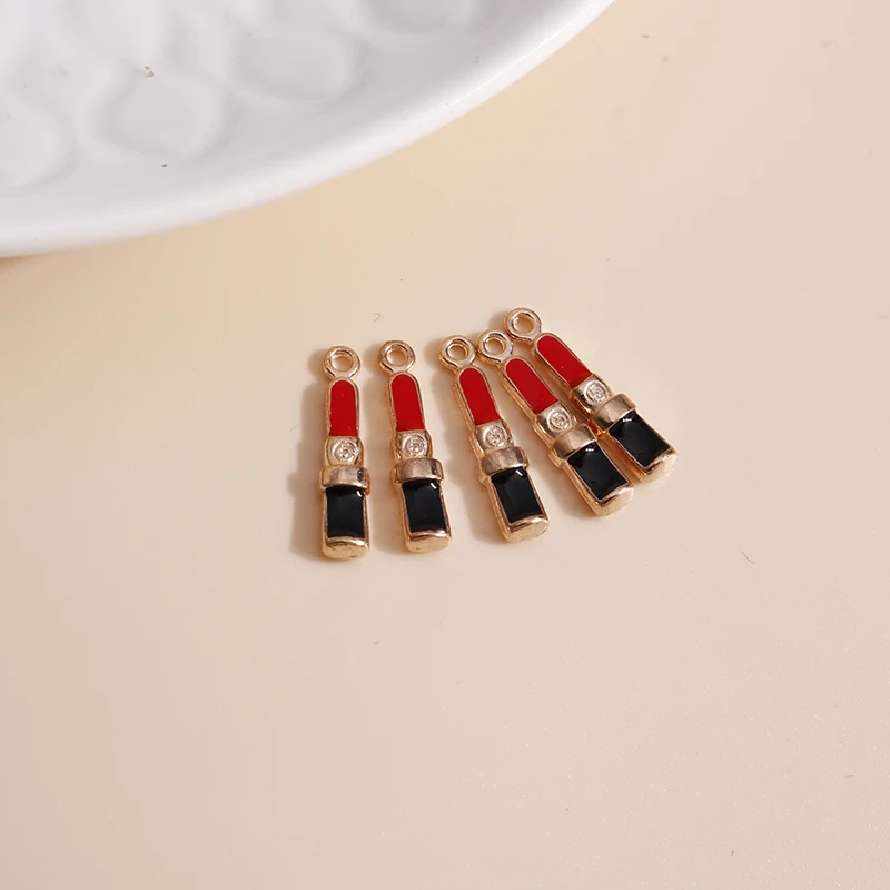 10pcs 3*18mm Enamel 2 Color Mini Lipstick Charms for Necklaces Pendants Earrings DIY Girl Jewelry Accessories Making - купить по