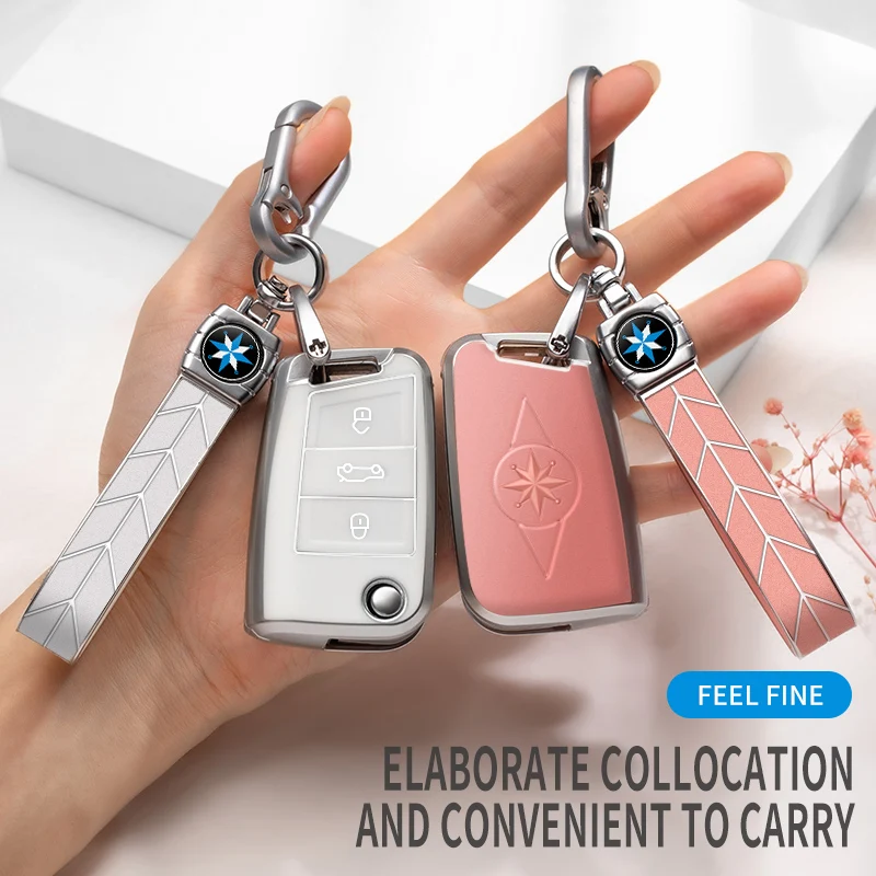 

Чехол для ключа VW Volkswagen Polo Golf 7 Mk7 Mk6 Passat B5 B6 B7 B8 Beetle Caddy Tiguan Skoda Octavia Kodiaq, автомобильные аксессуары