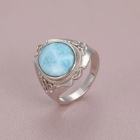925 sterling silver natural stones gemstones larimar big ring retro design classic simple female jewelry for women dating