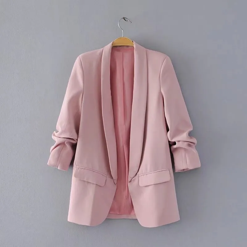 

White Blazer Women Suits 2021 Spring Summer Three Quarter Sleeve Thin Jacket Leisure Pink Blazer