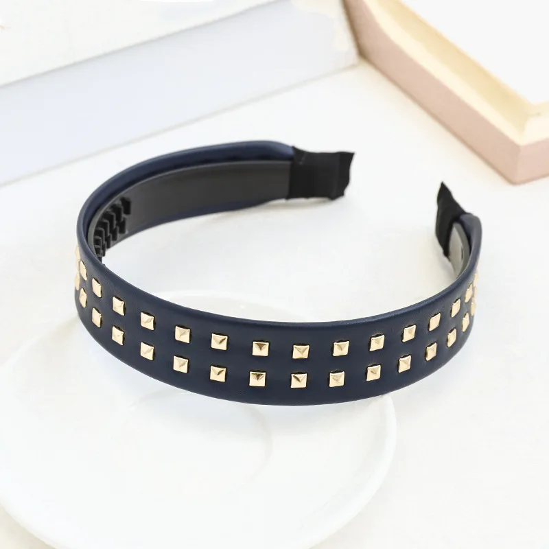 

Solid Color Headband Hair Hoop For Women Simple PU Rivet Girls Hairband Handmade Hair Accessories F130