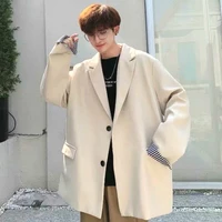 male single breasted retro daily ins streetwear blazers men leisure british style trendy loose all match simple korean suit tops