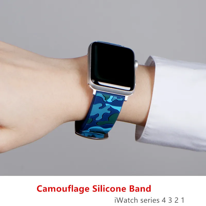 Камуфляжный ремешок для Apple watch 4, 5, ремешок 44 мм, 40 мм, iWatch 42 мм, 38 мм, силиконовый спортивный браслет, ремешок для Apple watch 5, 4, 3, 21