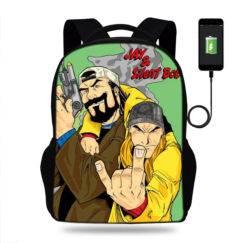 17 дюймовый рюкзак с принтом Jay And Silent Bob usb порт детская школьная сумка для