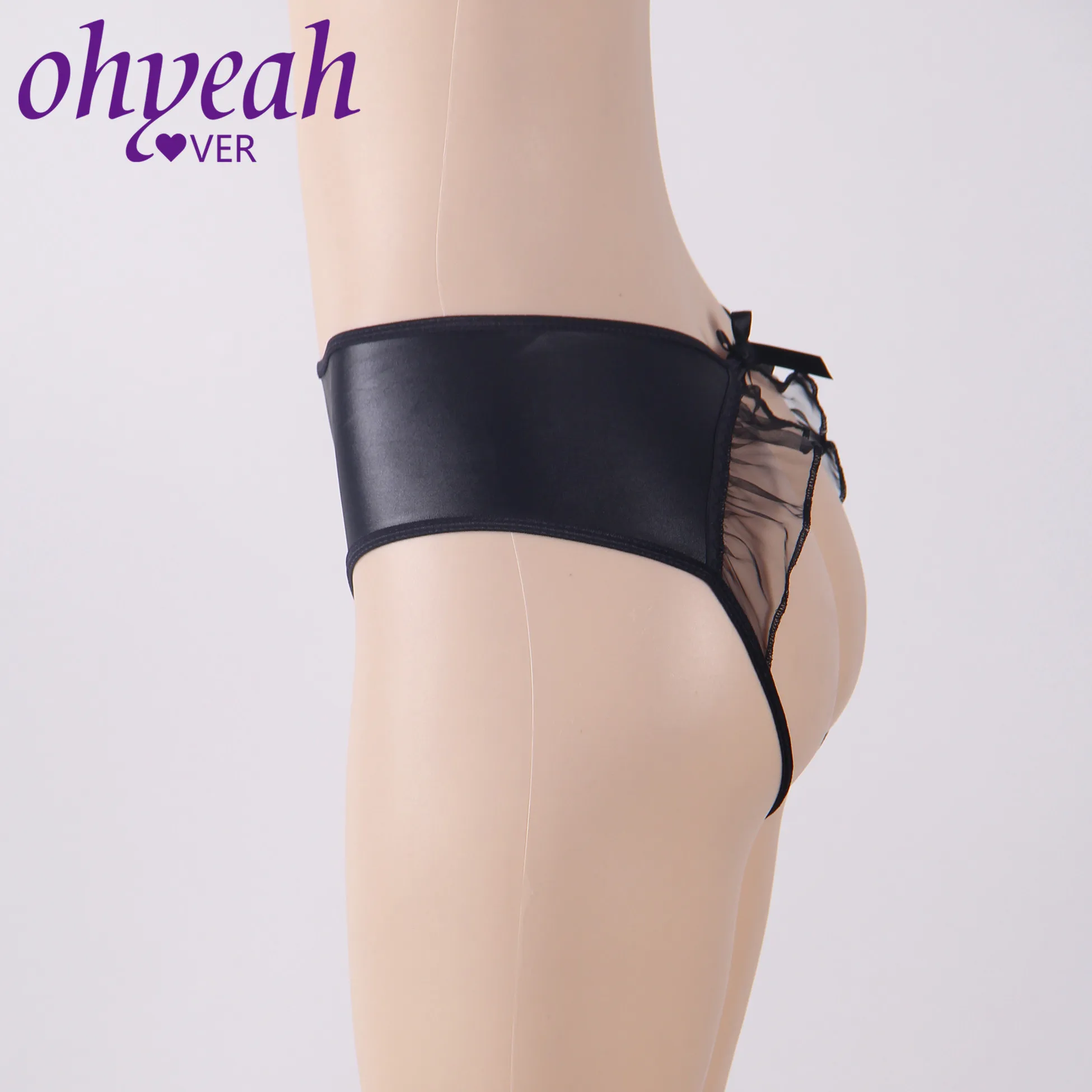 Ohyeahlover M-6XL черные искусственная кожа трусики женское сексуальное нижнее белье с