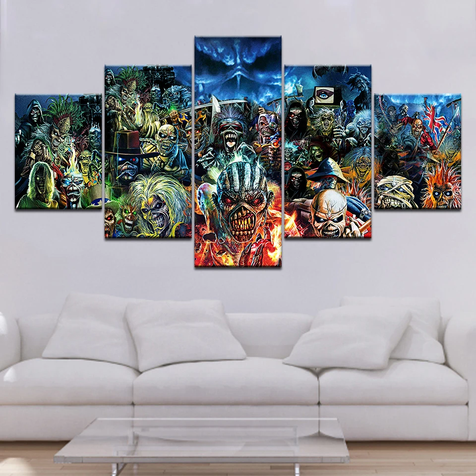 Абстрактный 5 Панель Ужас Череп Дьявол плакат с зомби Современная Абстрактная