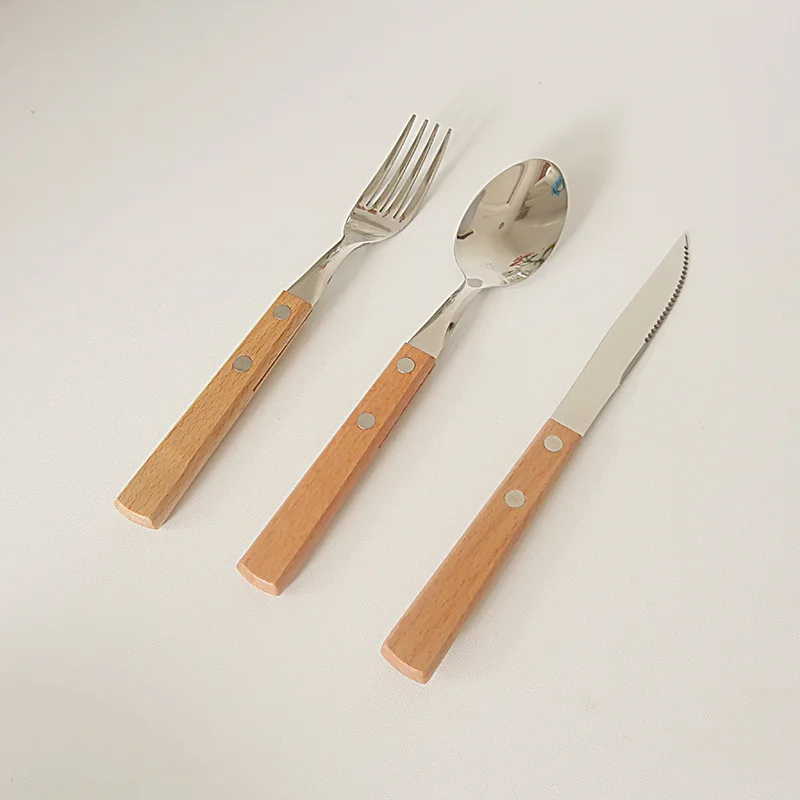 Нож с деревянной ручкой вилка и ложка набор из трех предметов Западной посуды нож