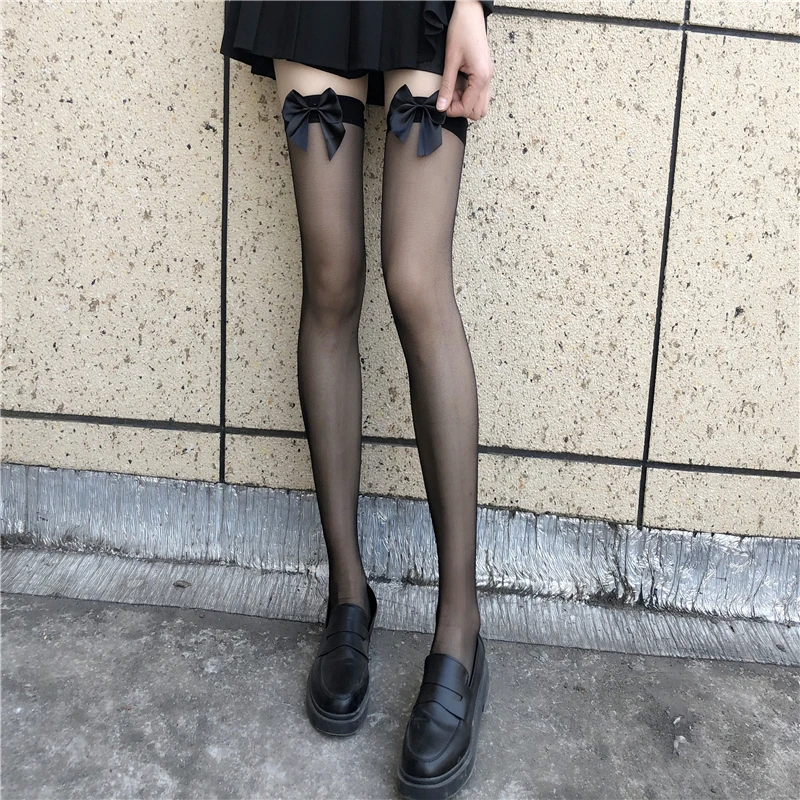 

Bow tie black silk stockings women net red black INS stockings tide JK lovely white silk girl super-thin stockings