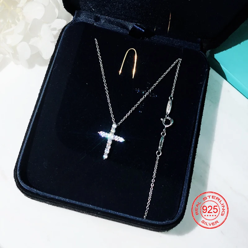 

Ожерелье с подвеской в виде креста для девушек/инкрустированное серебром 925 пробы небольшое изысканное японское и корейское модное украшен...