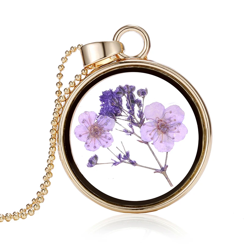 

Creative plant specimen round dried flower pendant trend a girl store initial necklace stainless steel chain pearl necklace Pend