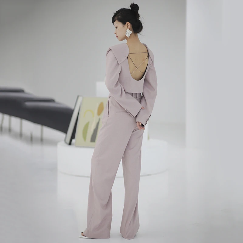 DEAT Women Leg High Waist Trousers Loose Fit Pink Color Pants 2021 Fashion Spring New Straight High Quality Cloth 2021 1S717