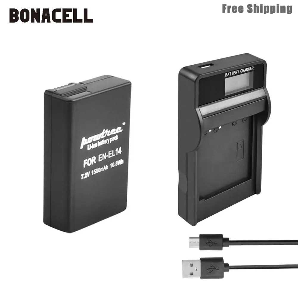 Bonacell 1500 мАч EN-EL14 EN-EL14a ENEL14 EL14 батарея+ ЖК-зарядное устройство для Nikon P7800, P7700, P7100, P7000, D5500, D5300, D5200, D3200 L50