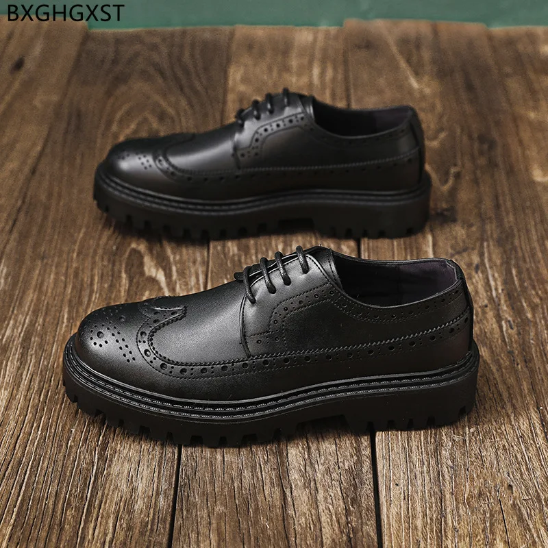 

Platform Leather Shoes Men Classic Casual Business Shoes Men Brogue Wedding Shoes for Men 2023 Zapatos De Vestir De Los Hombres