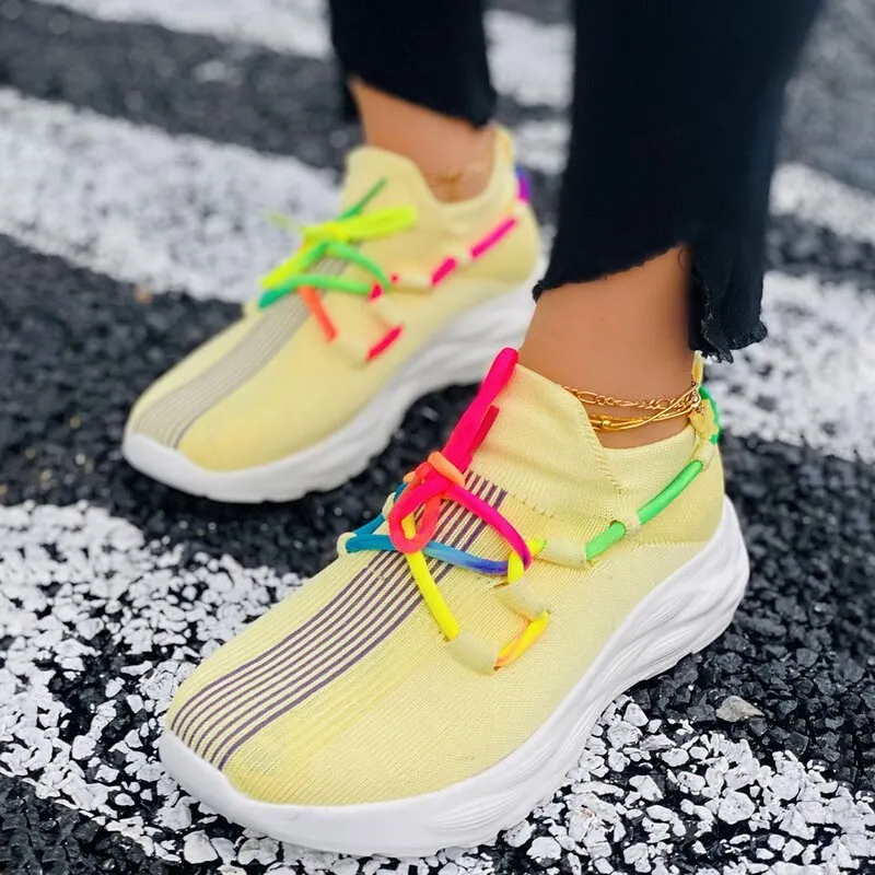 

2021 Women Colorful Running Sneakers Ladies Casual Shoes Lace Up Vulcanized Shoes Female Flat Walking Shoes Woman Sport Shoes