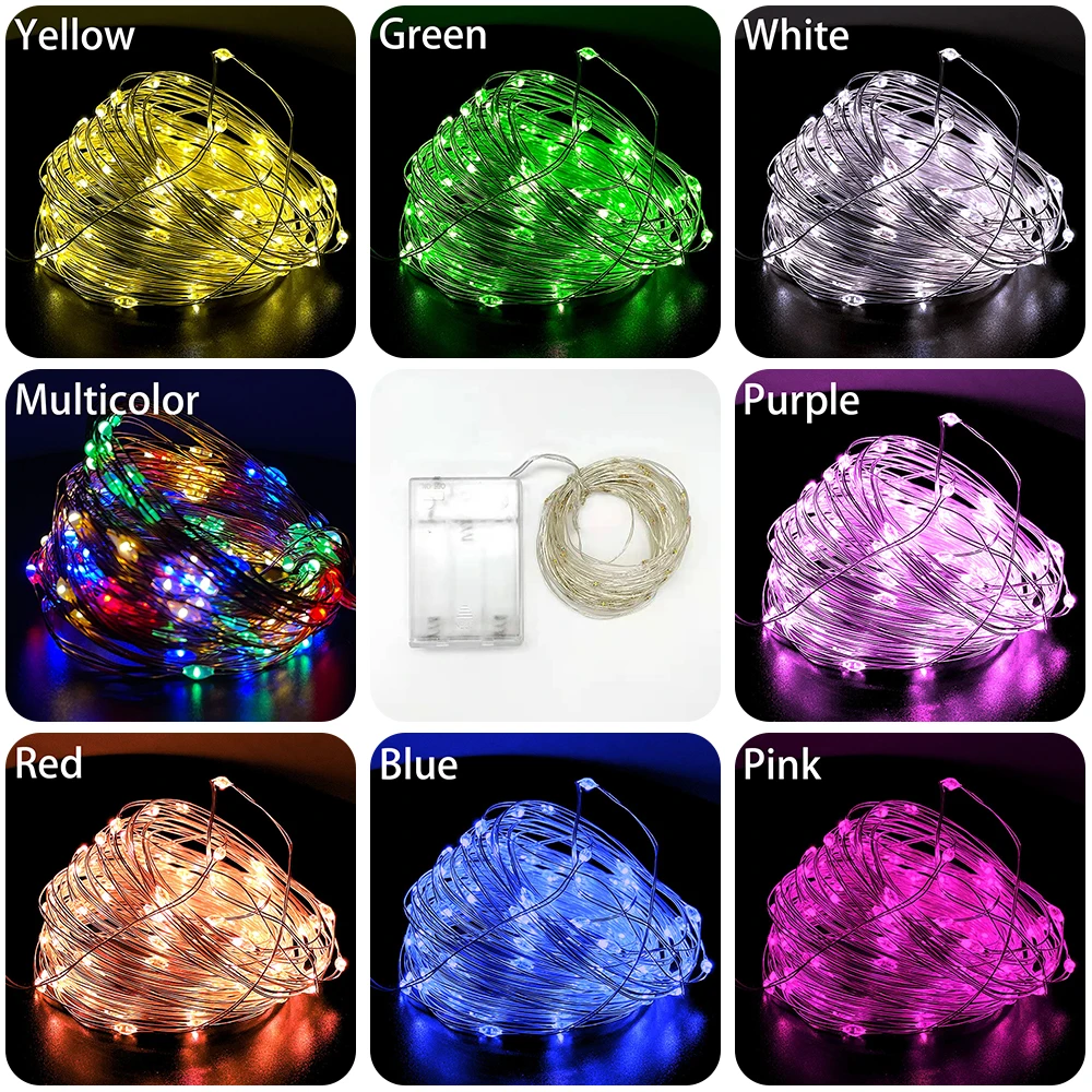 

1m - 20m LED String Light 8 Colors Fairy Lights 10-200LEDs Copper Wire Battery Powered for Wedding Xmas Party Decor Holiday Lamp