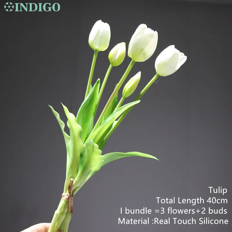 Индиго (3 цветов + 2 бутона) фиолетовый букет тюльпана на ощупь силиконовый тюльпан