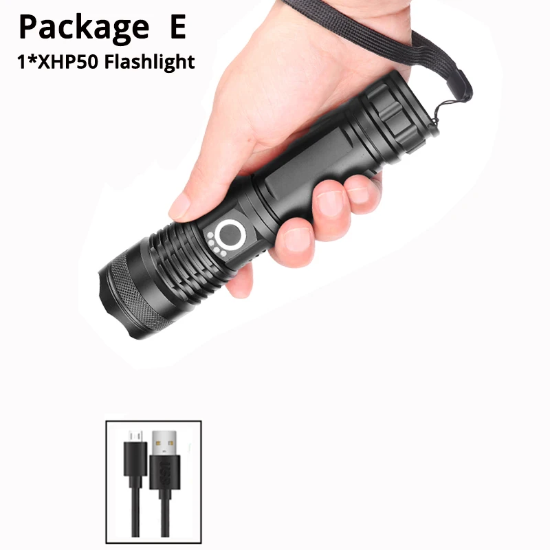 Package E Самый мощный светодиодный фонарь xhp70.2 с usb зумом xhp70 xhp50 18650 или 26650 батареей, Лучший Отдых на природе, на открытом воздухе - Испускаемый цвет: Package E