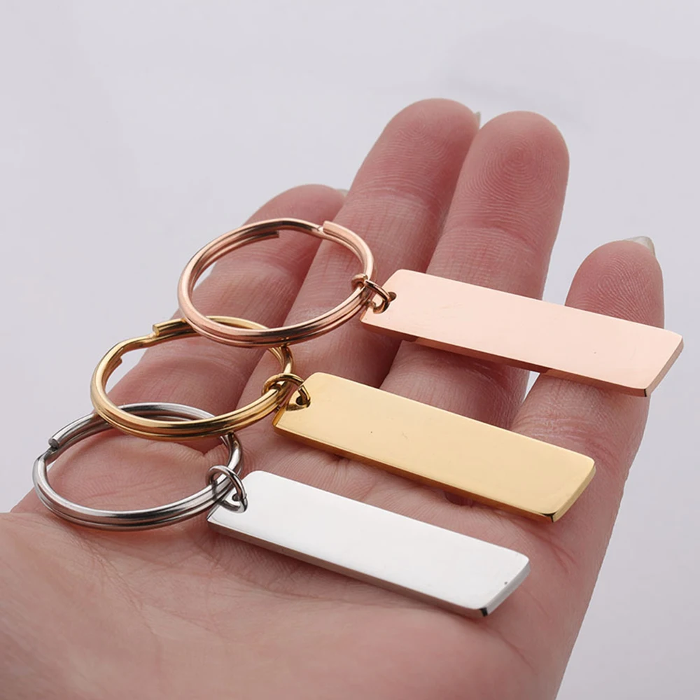 

New Stainless Steel Keychain & Keyring Simplicity Blank Stamping Tags For Men Car Bag KeyRing Jewelry 65mm x 25mm, 1 Piece