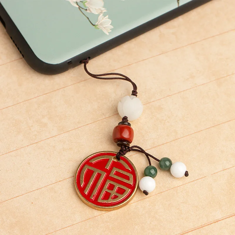 

Handmade original brass lucky lucky brand key chain pendant key tag male female key chain bag portable pendant phone lanyard