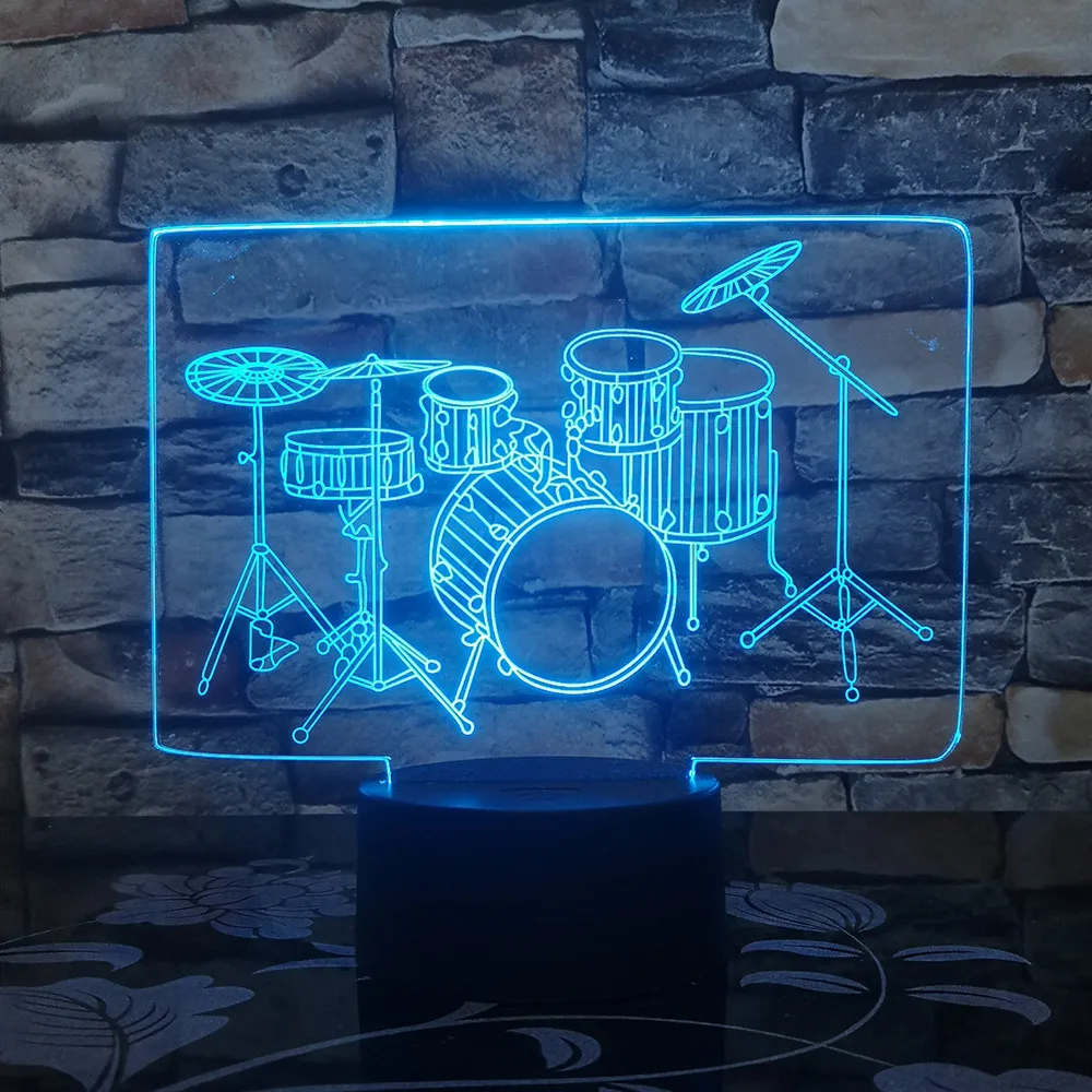 Барабанная установка 3D светодиодный ночной Светильник Led акриловые красочный