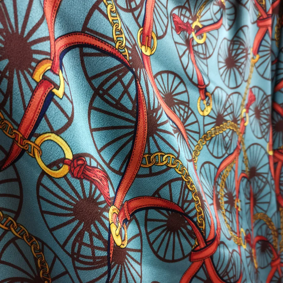 Retro Dress satin Wheel Ribbon Chain printed fabric patchwork shirt scarf Trousers Material | Fabric