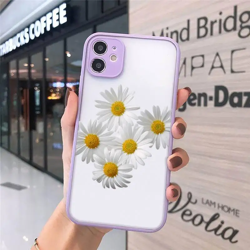 

Flower daisy Phone Cases matte transparent For purple iPhone 7 8 x xs xr 11 12 pro plus max mini Clear Funda