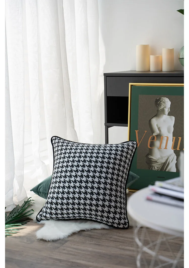 modern black white houndstooth woven jacquard home throw cushion cover decorative square pillow case 45 x 45 cm sell by pieces free global shipping