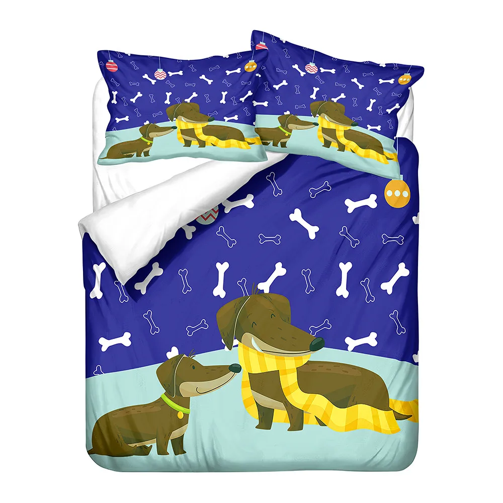 3D Cute Dog Bedding Set Dog Who Loves Bones Bed Linen Duvet Cover Pillowcases Comforter Bedding Sets King Bedding Sets
