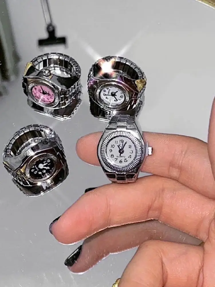 Часы в стиле панк с кольцом на палец эластичные износостойкие часы унисекс для