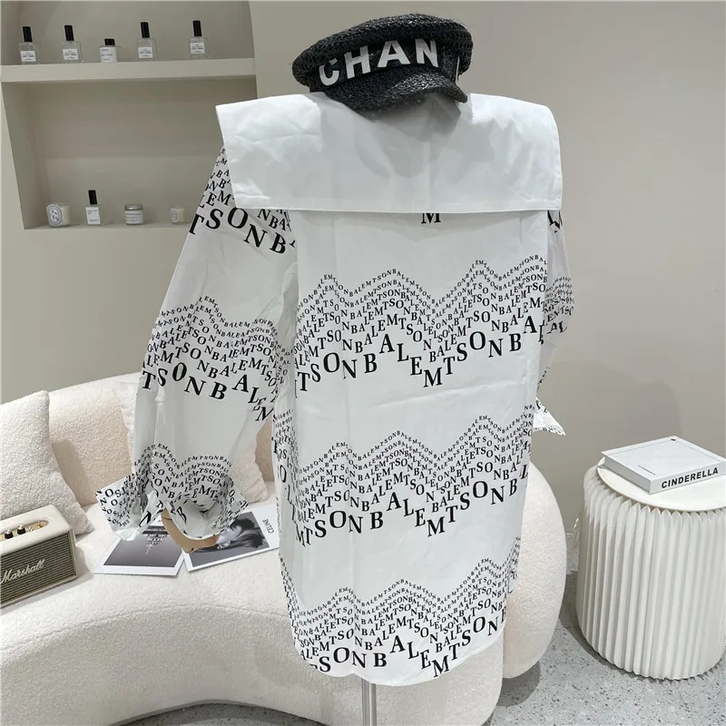 

Women Summer 2021 Niche Design Fashion Detachable Shawl Stitched Long Sleeve Shirt Medium Length Top With Letter Printing