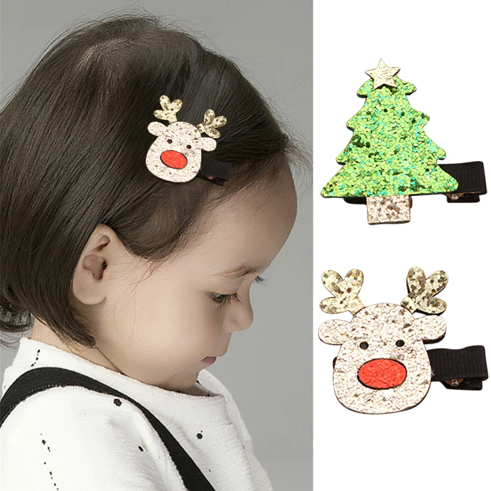 

2pcs For Girls Christmas Hair Clips Atmophere Barrettes Pageants Mini Festival Decor Bowknot Hairpins Children Easy Storage Gift
