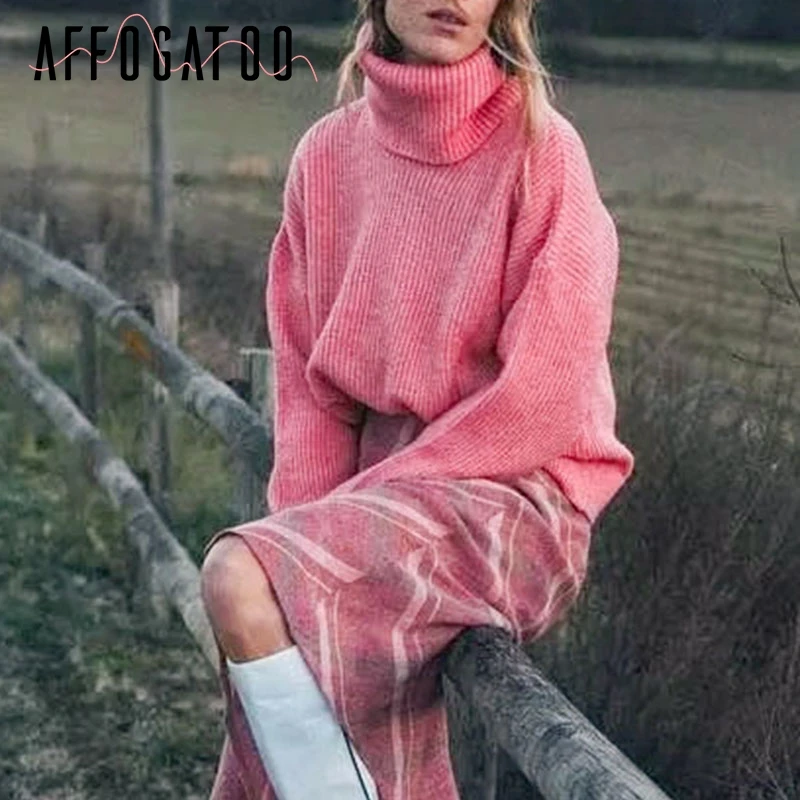 Afogatoo Повседневная Свободная водолазка женские вязаные свитера теплые Осень-зима