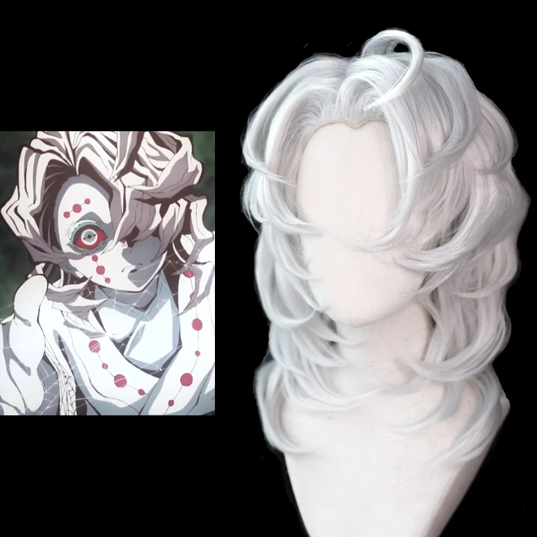 Kimetsu no Yaiba Ayaki Rui косплей парик паук демон убийца серебристо-серый средняя часть Волосы на лице для взрослых Хэллоуин