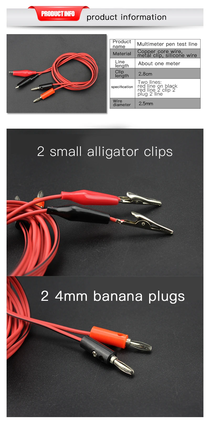 

mile 1m Crocodile Clip For Multimeter Probe Alligator Cilp to AV Banana Plug Test Lead DC Power Supply Tester Cable Tool DIY