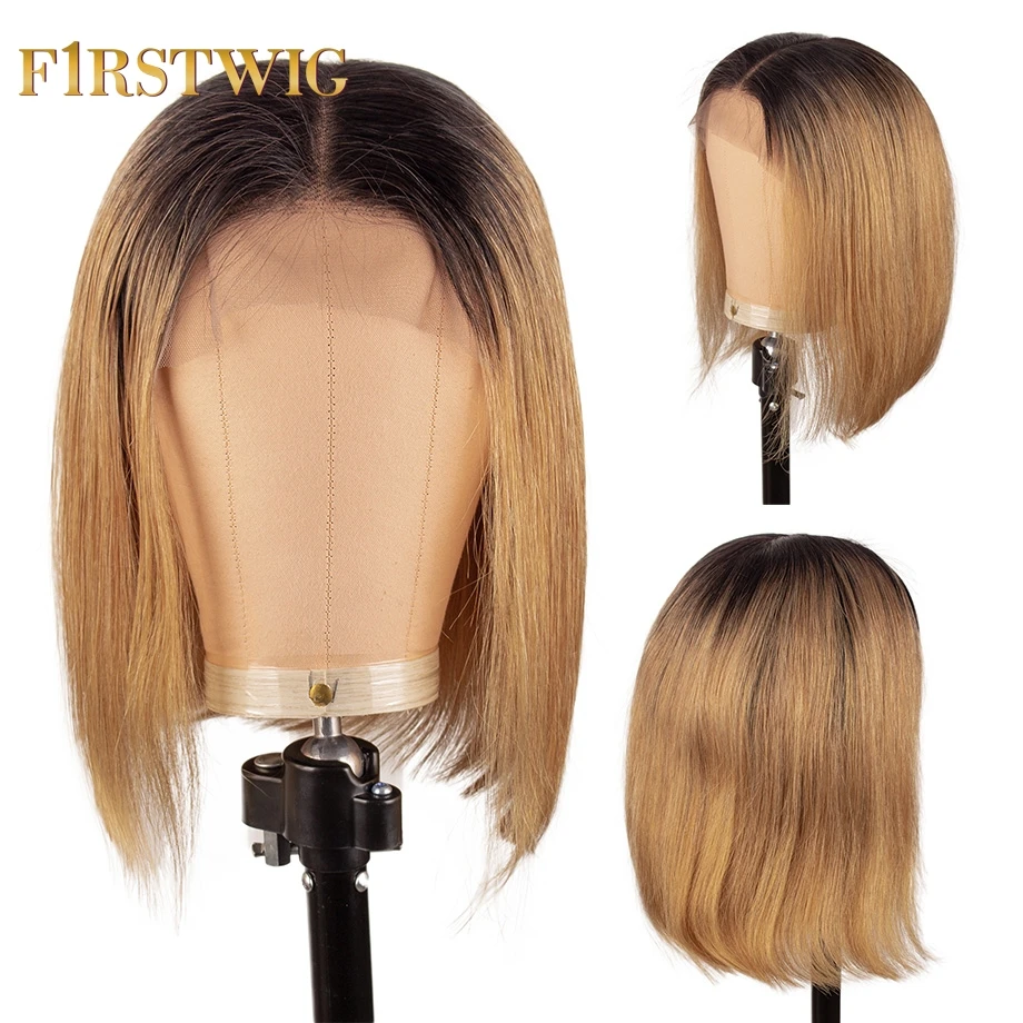 Короткий прямой боб парик бразильский Омбре кружевные передние человеческие