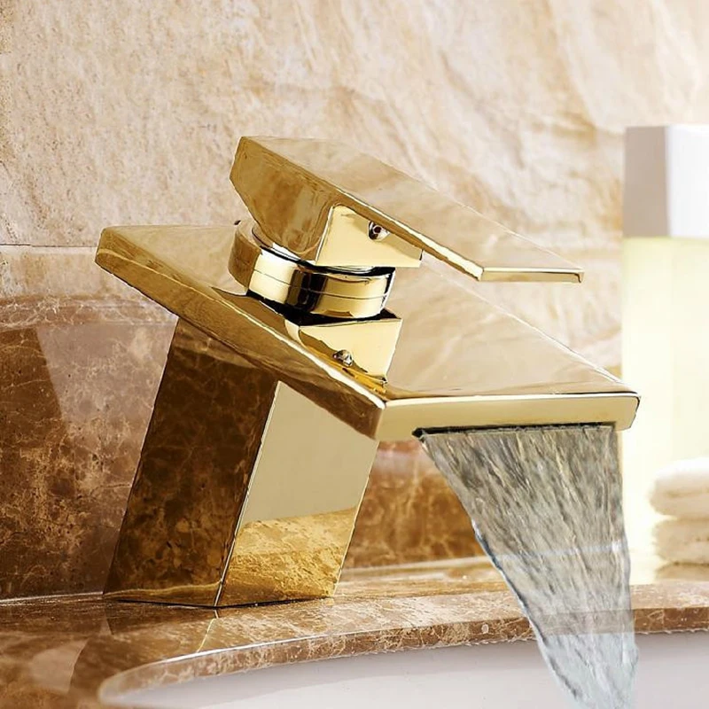 Роскошные Ванная комната Водопад квадратный смеситель на бортике кран из латуни