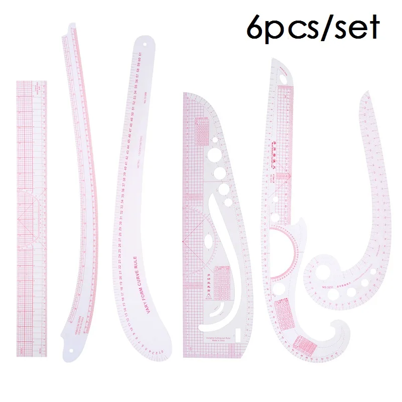 6pcs 13 шт./компл. французский кривой пошив швейных машин швейные иглы линейкой мульти-функциональный швейные инструменты, нержавеющая сталь линейка для резки Костюмы образец метрические данные критерии - Цвет: 6pcs