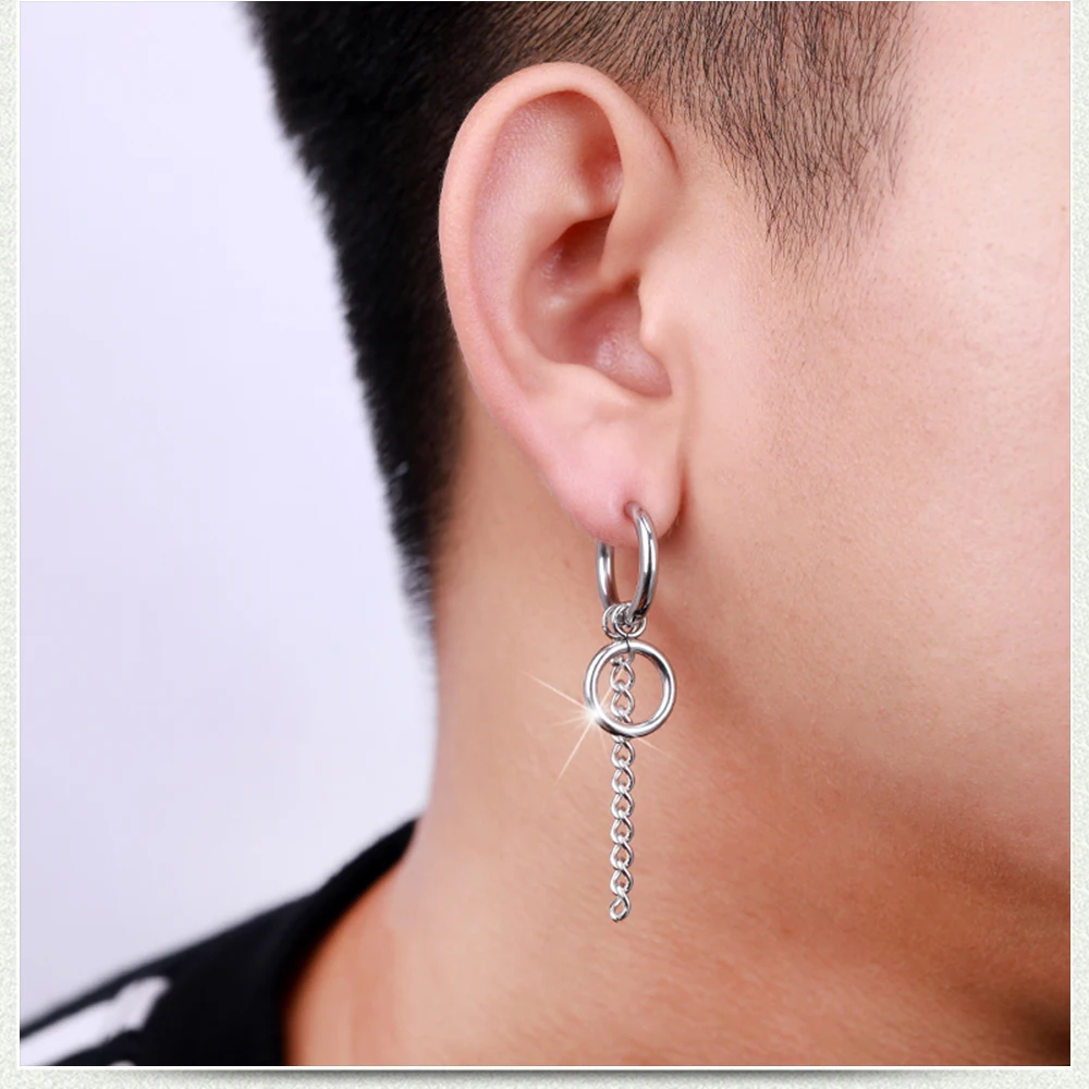 Мужские длинные висячие серьги черные из нержавеющей стали в стиле панк 2020