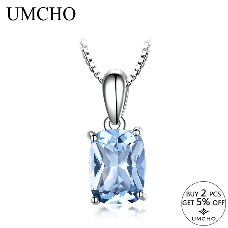UMCHO цельное 925 пробы Серебряное ожерелье с подвеской, драгоценное небо Ожерелье из голубого топаза, романтические свадебные подарки для женщин, хорошее ювелирное изделие
