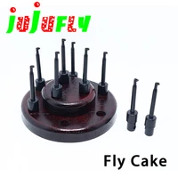 new designed portable fly cake furniture fly tying wood storage tool solid wood base with 9 hook pliers attached